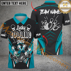 Maxcorners Funny Lucky Bowling Jersey Multicolor Option Customized Name, Team Name 3D Polo Shirt
