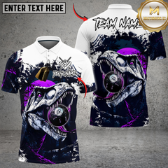 Maxcorners Billiards 8-Ball T-Rex Dinosaur Personalized Name Shirt (4 Colors)