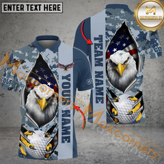 Maxcorners Golf American Eagle Army Camo Multicolor Option Customized Name, Team Name 3D Polo Shirt