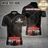Maxcorners Bowling Shirt Black Red Hexagon Tech Pattern Multi Options Personalized Name, Team Name 3D Shirt