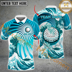 Maxcorners Golf Ball Great Wave Multicolor Option Customized Name, Team Name 3D Polo Shirt