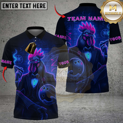 Maxcorners Bowling Neon Rooster Multicolor Customized Name, Team Name 3D Shirts