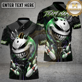 Maxcorners Bowling Shirt Menacing Bowling Ball Face Green Horror Theme Multioptions Personalized Name, Team Name 3D Shirt (4 Colors)