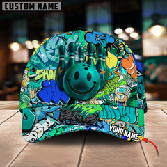 Maxcorners Bowling Graffiti Funny Smiley Multicolor Personalized Name 3D Cap