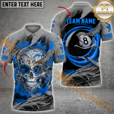 Maxcorners Ball 8 Sugar Skull Art Billiard Jersey Multicolor Options Personalized Name, Team Name 3D Polo Shirt (4 Colors)