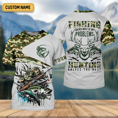 Maxcorners Fishing Solves Most Of My Problems Hunting Solves The Rest T-Shirt, Fisherman Outfit, Mens Casual Shirts