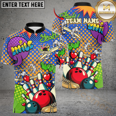 Maxcorners Bowling Retro Graffiti Customized Name, Team Name 3D Shirt (4 Colors)