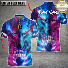 Maxcorners Bowling Shirt Neon Wolf Cosmic Galaxy Bowling Art Multioptions Personalized Name, Team Name 3D Shirt (4 Colors)
