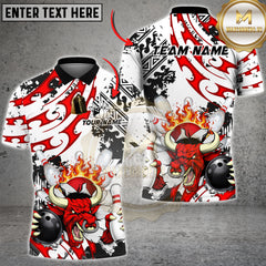 Maxcorners Bowling Shirt Angry Bull Fire Bowling Ball Tribal Art Multioptions Personalized Name, Team Name 3D Shirt (4 Colors)
