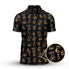 Maxcorners Golf And Bourbon Pattern Polos, Women’s Golf Shirt, Golf Gift For Golfers