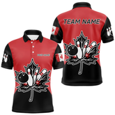 Maxcorners Black and Red maple leaf Mens bowling shirts Custom Canadian Flag bowling team jerseys, bowlers gifts LM2404