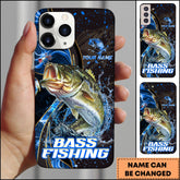 Maxcorners Bass Fishing Blue Flame Smoke Line Premium Style Sport Personalized Name Phone Case