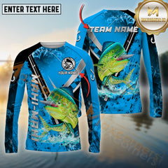 Maxcorners Mahi-Mahi Fishing Blue Flame Silver Reel Pattern Jersey Personalized Name, Team Name Long Sleeve Shirt