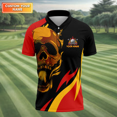 Maxcorners Custom Fire Skull Men's Golf Polo Shirt, Mens Golf Gift, Funny Golf Shirt