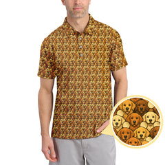 Maxcorners Crazy Golf Polos For Men, Golden Retriever Pattern Golf Shirt, Funny Golf Shirts