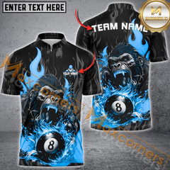 Maxcorners Billiard Ball 8 Flame Versus Kong Multicolor Options Personalized Name, Team Name 3D Polo Shirt