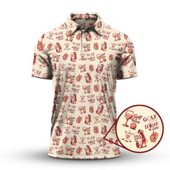 Maxcorners Funny Golf Polos For Wine Lovers, Golf And Wine Pattern Shirt, Golf Gift For Women