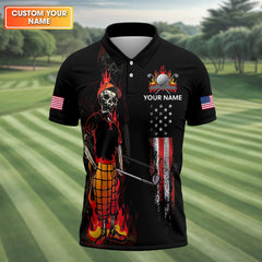 Maxcorners Custom Skull Golf Polo Shirt, Mens Golf Gift, Funny Golf Shirt