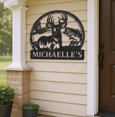 Maxcorners Personalized Hunting Metal Sign WITH LED/WITHOUT LED - Deer, Duck & Fish Wildlife Wall Art, Rustic Cabin Decor for Hunters LM0110