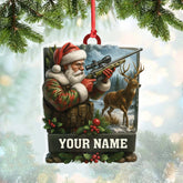 Maxcorners Custom Name Santa Hunter Ornament, Deer Hunting Christmas Tree Decor, Personalized Camo Gift