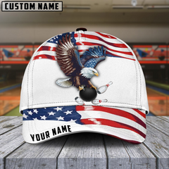 Maxcorners Bowling Eagle US Flag Retro Personalized Name 3D Cap