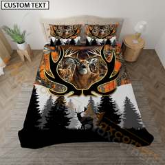 Maxcorners Deer Hunting Orange Camouflage Forest Pattern Bedding Set 3D All Over Printed