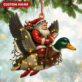 Maxcorners Personalized Santa Riding Duck Ornament, Custom Name Christmas Gift for Hunters LM0411