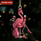 Maxcorners The Pink Flamingo Golf And Wine Acrylic Ornaments, Golf Christmas Gifts, Golf Ornaments LM1611