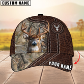 Maxcorners Deer Hunting Premium Leather Pattern Mutilcolored Personalized Name 3D Cap