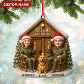Maxcorners Personalized Hunter Couple Dog Christmas Ornament, Custom Name “You and Me and the Dog” Cabin, Cute Hunting Family Pet Lover Gift