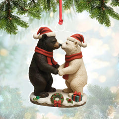 Maxcorners Christmas Bear Couple Figurine Acrylic Ornament – Cute Holiday Decor for Couples, Polar and Brown Bear Love Statue, Romantic Christmas Gift for Him or Her