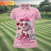 Maxcorners Just A Girl Who Loves Golf And Wine Custom Womens Golf Polo Shirt, Womens Golf Gifts