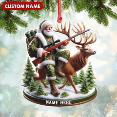 Maxcorners Personalized Acrylic Hunter Santa Riding Deer Christmas Ornament - Custom Hunting Gift Decoration LM0110