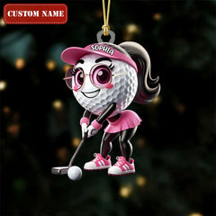 Maxcorners Cute Golf Ball Female Golf Acrylic Ornament, Golf Xmas Ornaments, Golf Christmas Gifts LM1611
