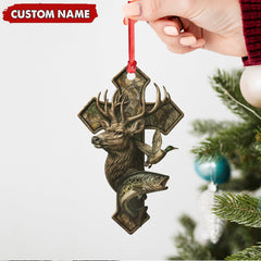 Maxcorners Personalized Hunter Acrylic Ornament - Deer, Duck & Fish Cross Design for Christmas Tree Decor LM0411