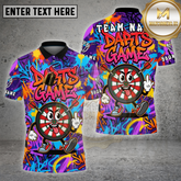 Maxcorners Darts Shirt Darts Game Dartboard Cartoon Graffiti Rainbow Multicolor Options Personalized Name, Team Name 3D Shirt (4 Colors)