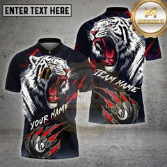 Maxcorners Billiard Shirt White Tiger Claw Slash Design Multi Options Personalized Name, Team Name 3D Shirt