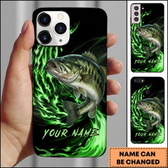 Maxcorners Bass Fishing Green Flame Energy Personalized Name Phone Case