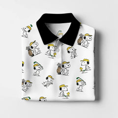 Maxcorners Custom Name Pattern Snoopy Golf Shirt, Peanuts Golf Polos, Golf Gift For Men's, Crazy Golf Shirts