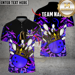 Maxcorners Bowling And Pins Burning King Crown Customized Name, Team Name 3D Shirt Purple TU0207