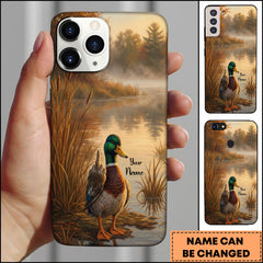 Maxcorners Artist Hunting Mallard Duck Lake Sunrise Watercolor Painting Personalized Name Phone Case