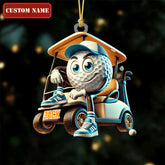 Maxcorners Blue Golf Ball Driving Golf Cart Acrylic Ornament, Golf Xmas Ornaments, Golf Christmas Gifts, Cool Golf Gift LM1611