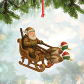 Maxcorners Personalized Funny Santa Hunter Acrylic Ornament- Duck Hunting Christmas Wall Art, Santa Claus with Ducks Sleigh, Custom Hunter Gift for Men LM0411