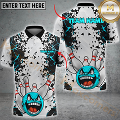 Maxcorners White Chaos Bowling Shirt - Custom Screaming Ball and Flying Pins Multicolor Customized Name, Team Name 3D Shirts