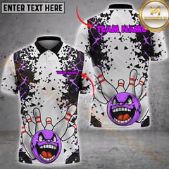 Maxcorners White Chaos Bowling Shirt - Custom Screaming Ball and Flying Pins Multicolor Customized Name, Team Name 3D Shirts