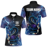 Maxcorners Blue Lightning Thunder Cobra Snake Bowling Polo, 1/4 Zip Shirts For Men Custom Bowling Team Uniform LM154