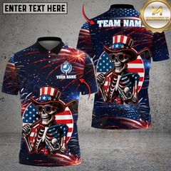 Maxcorners Patriotic Skeleton Golf – 4th of July USA Personalized Name, Team Name 3D Unisex Shirt