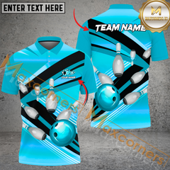 Maxcorners Bowling Ball & Pins Strike Pins Multicolor Option Customized Name, Team Name 3D Polo Shirt