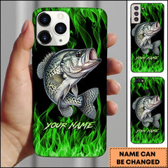 Maxcorners Crappie Neon Green Flame Black Background Art Personalized Name Phone Case