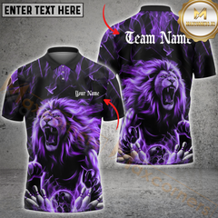 Maxcorners Bowling Lion Flame Multicolor Customized Name, Team Name 3D Polo Shirt